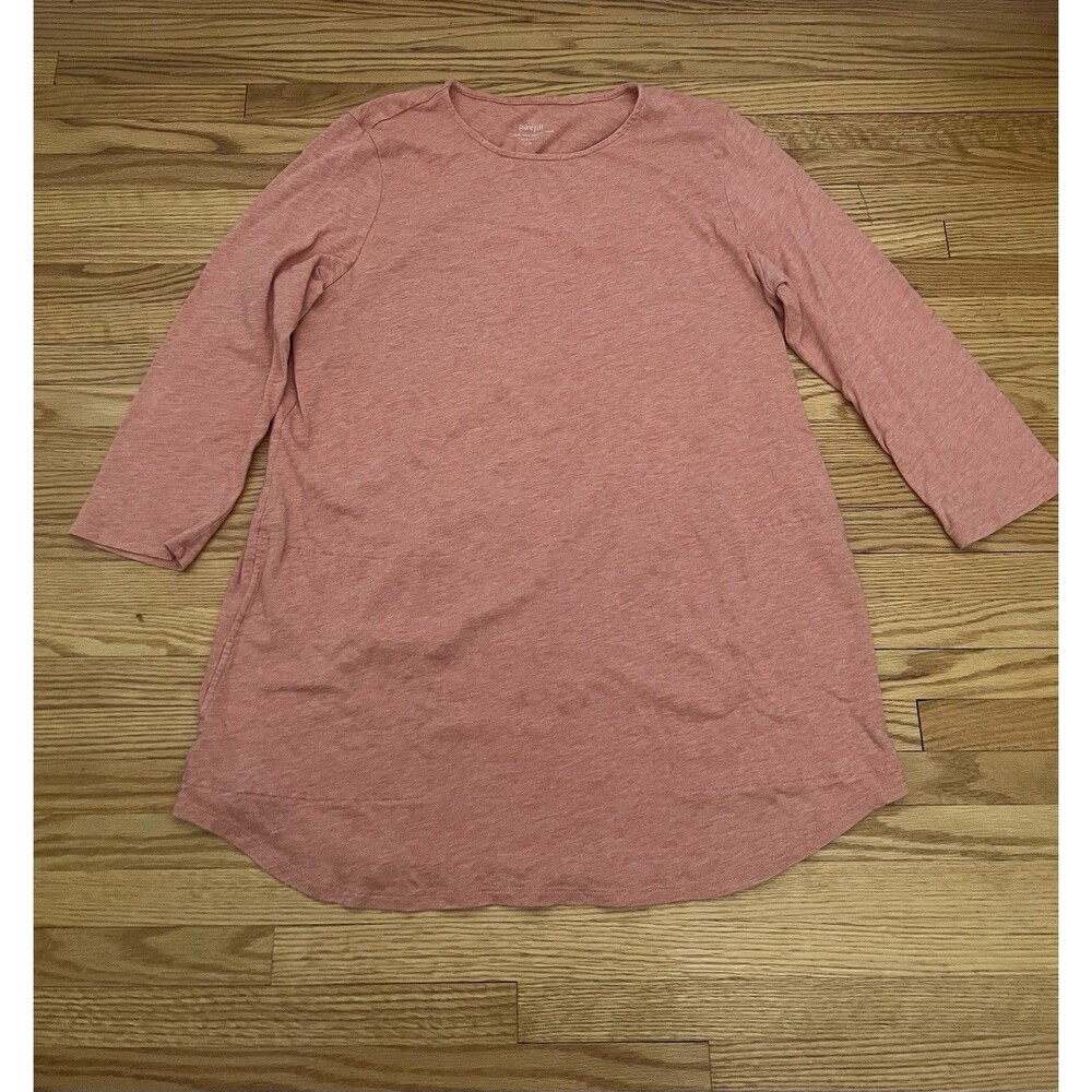 J Jill Pure Jill Crew-Neck Shirttail Tunic M Peach Orange Pockets Jersey Knit